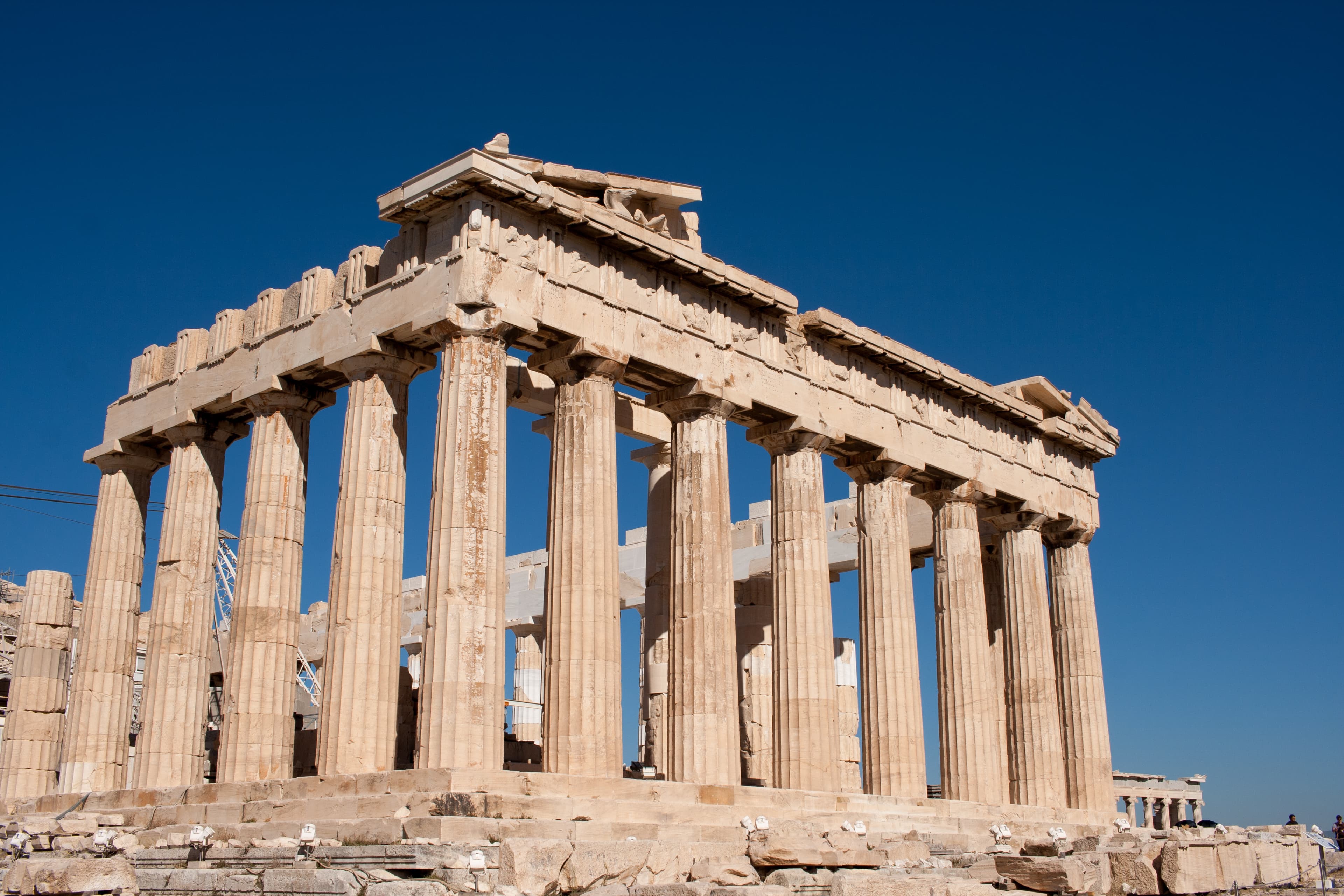 The Parthenon on the Acropolis, Athens - Doric columns against a deep blue November sky