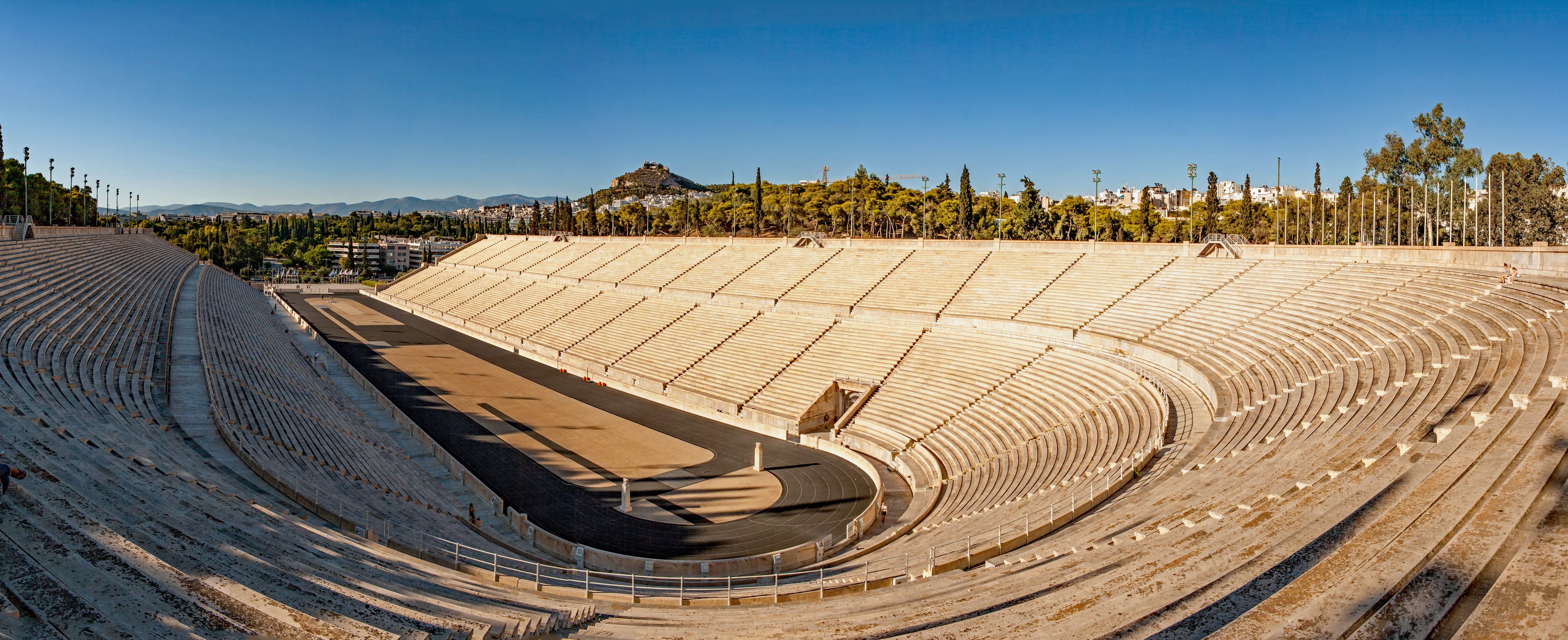 The Panathenaic Stadium in Athens, finish line of the Athens Authentic Marathon with the Acropolis visible