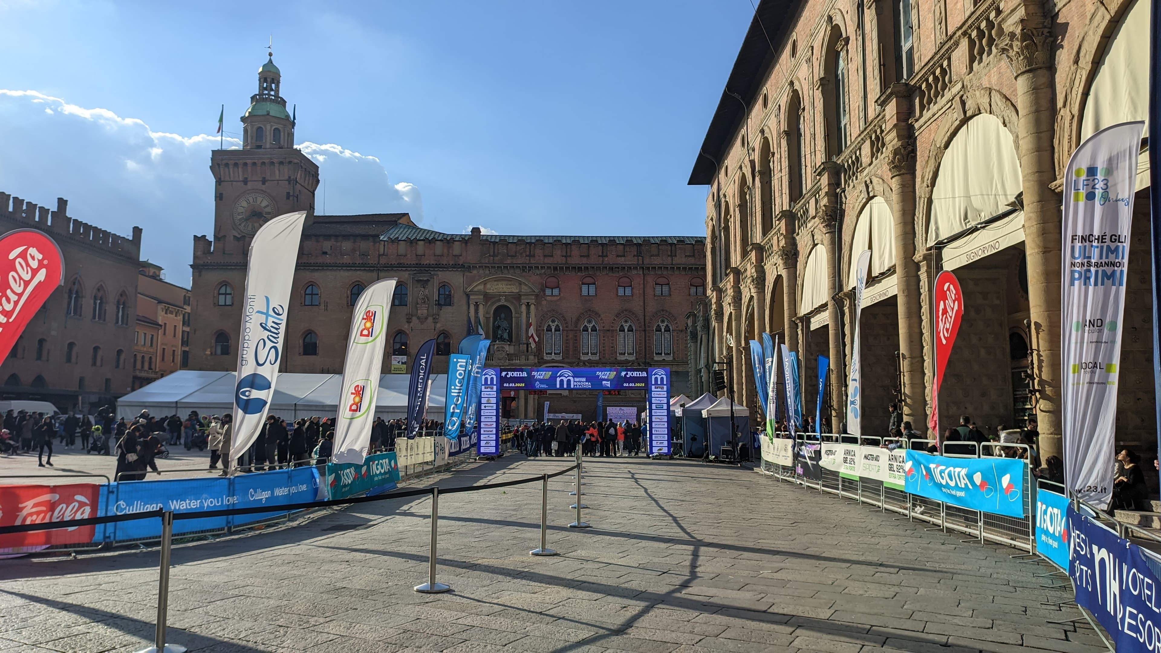 The medieval arcades of Via dell'Indipendenza in Bologna, Italy, during the Bologna Marathon