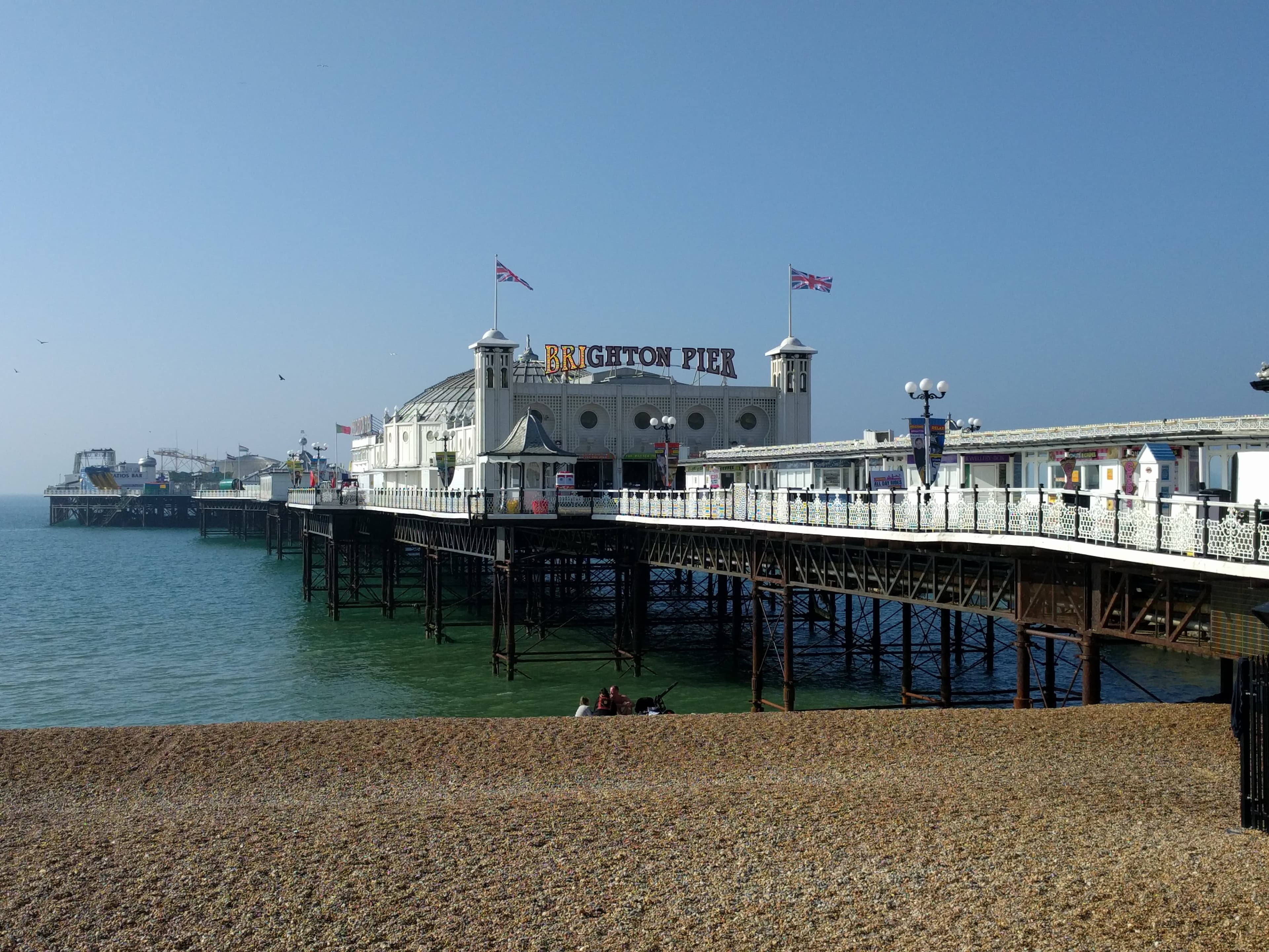 Brighton seafront on marathon day, Madeira Drive finish line with the Palace Pier visible
