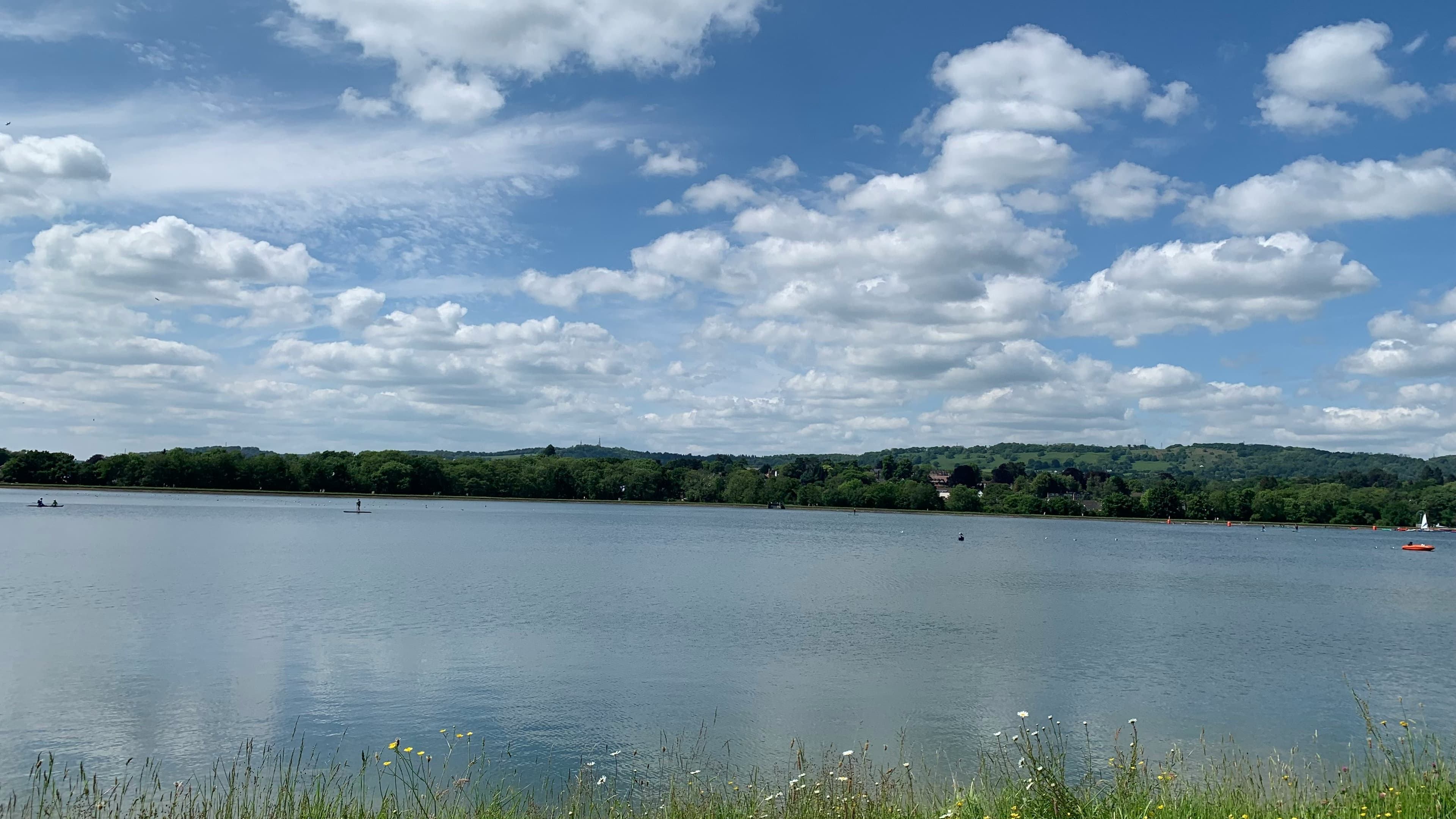 Bewl Water, Kent's largest reservoir, seen from the shoreline near the Bewl Water Marathon's visitor centre start and finish