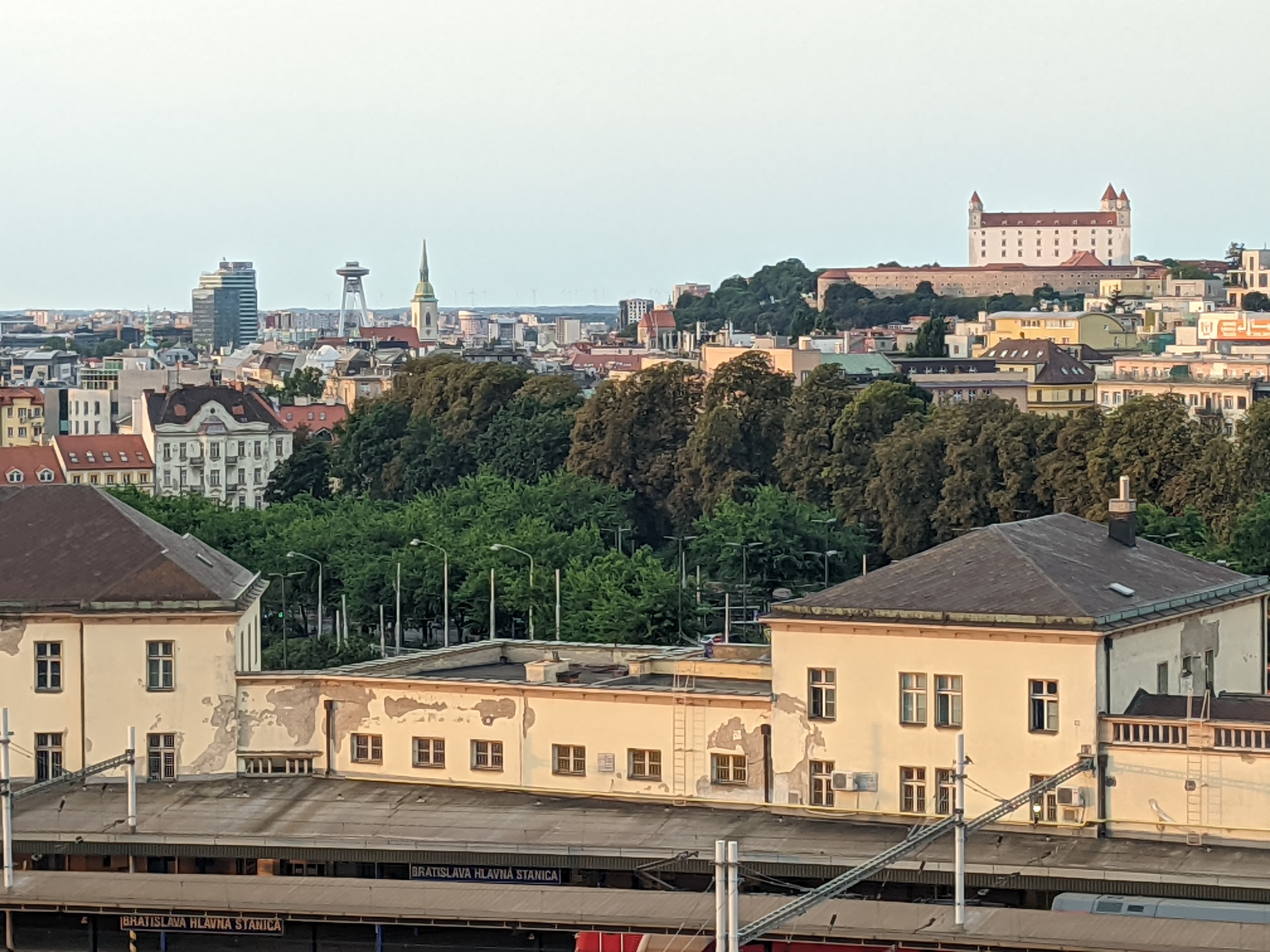 Bratislava Castle overlooking the city skyline, seen from across the Danube near the marathon's start-finish zone
