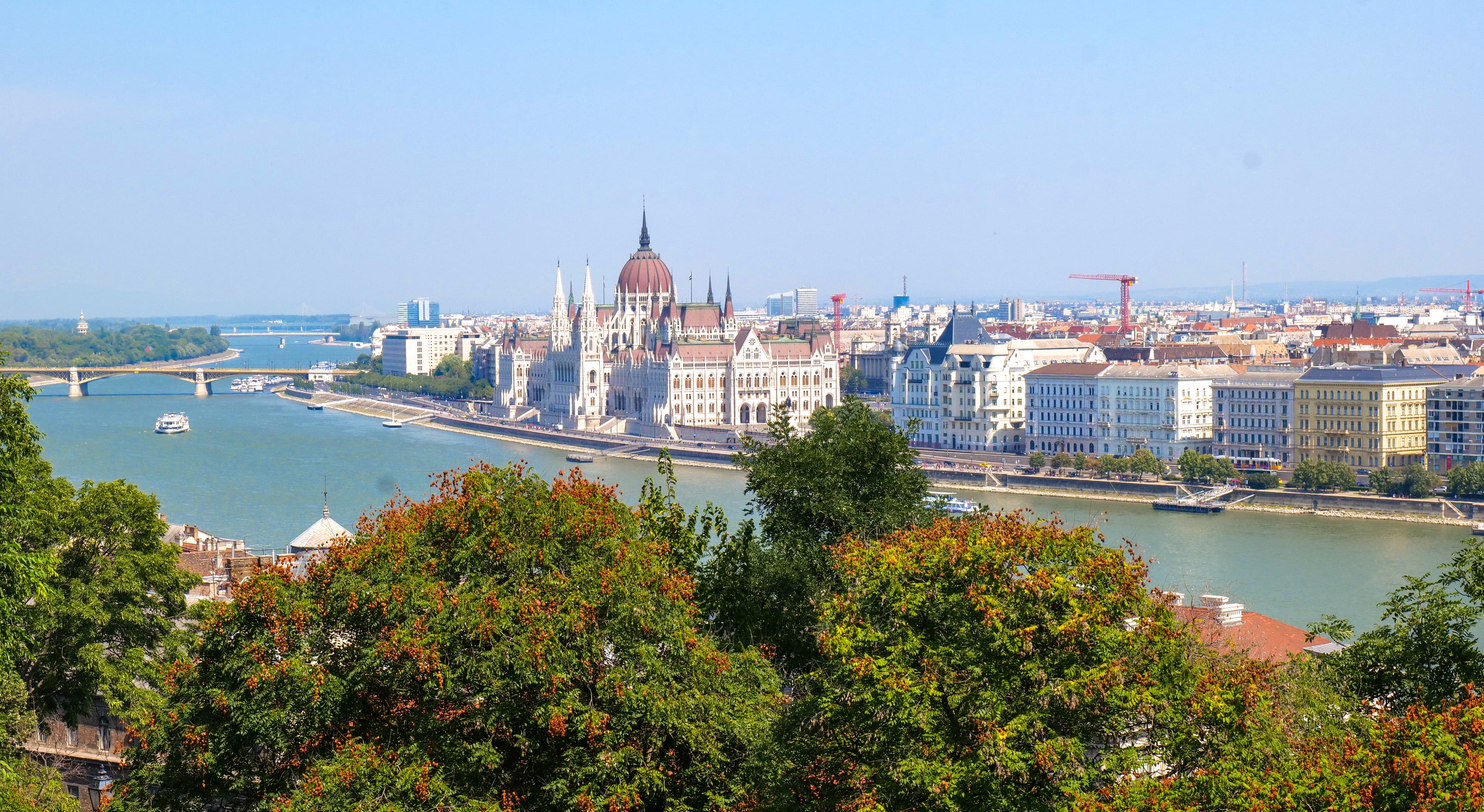 The Hungarian Parliament building on the Danube, seen from Buda Castle hill, near the marathon's course