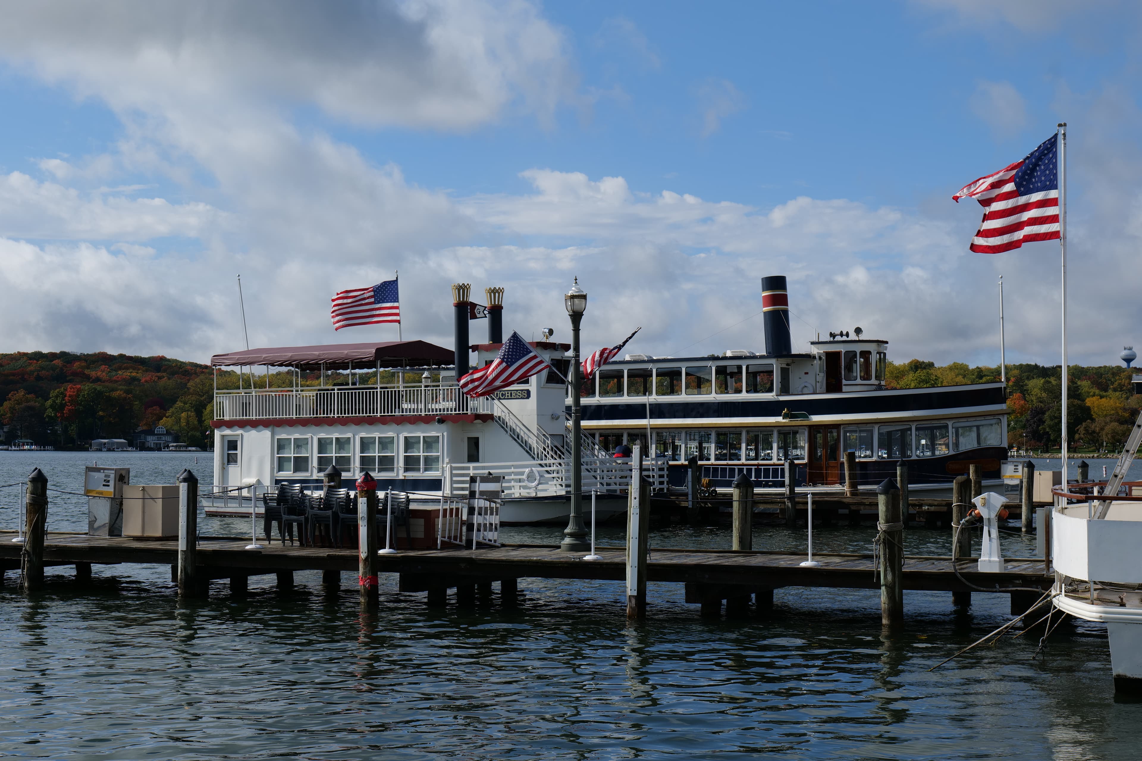 Geneva Lake waterfront at Lake Geneva, Wisconsin, in October fall colour