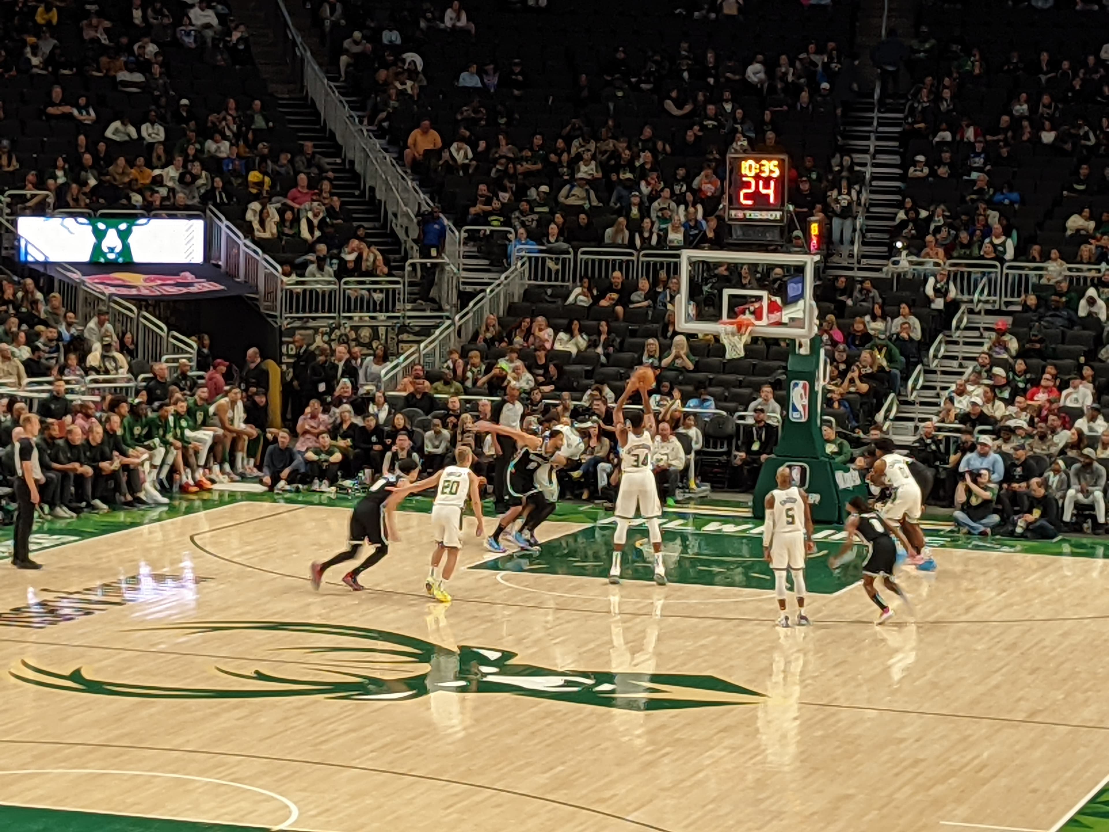 Fiserv Forum arena exterior, home of the Milwaukee Bucks NBA team, in the Deer District, Milwaukee
