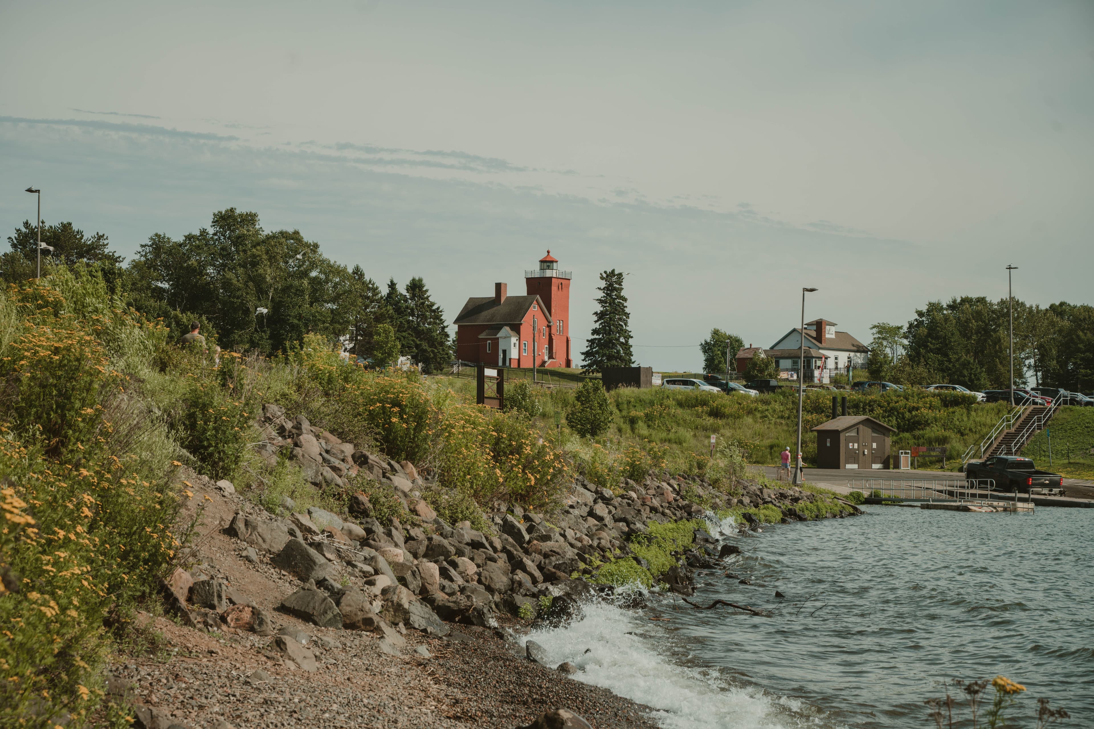 The Two Harbors Lighthouse on Lake Superior's rocky North Shore, near the marathon's start line