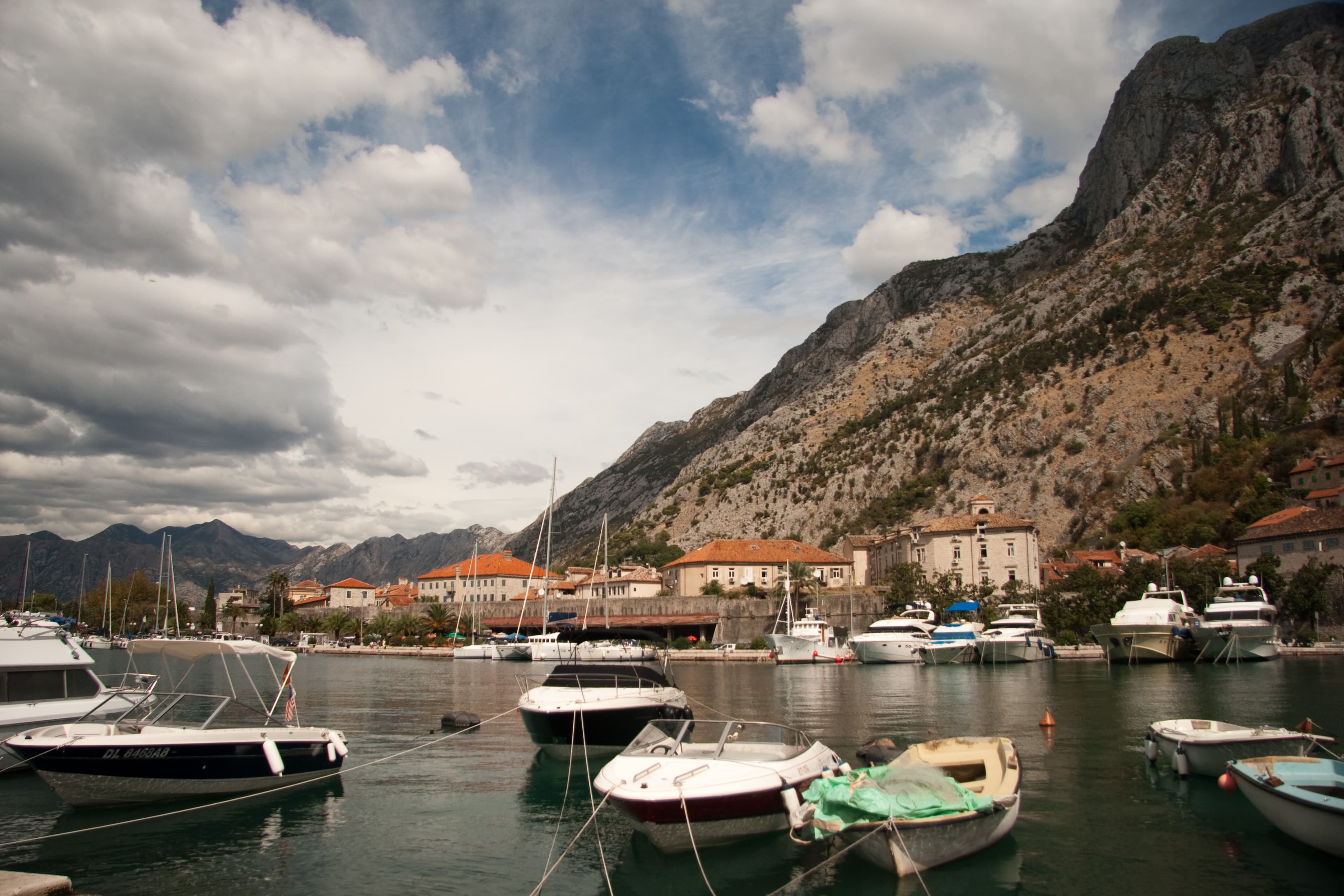 The medieval walled town of Kotor at the head of the Bay of Kotor, Montenegro