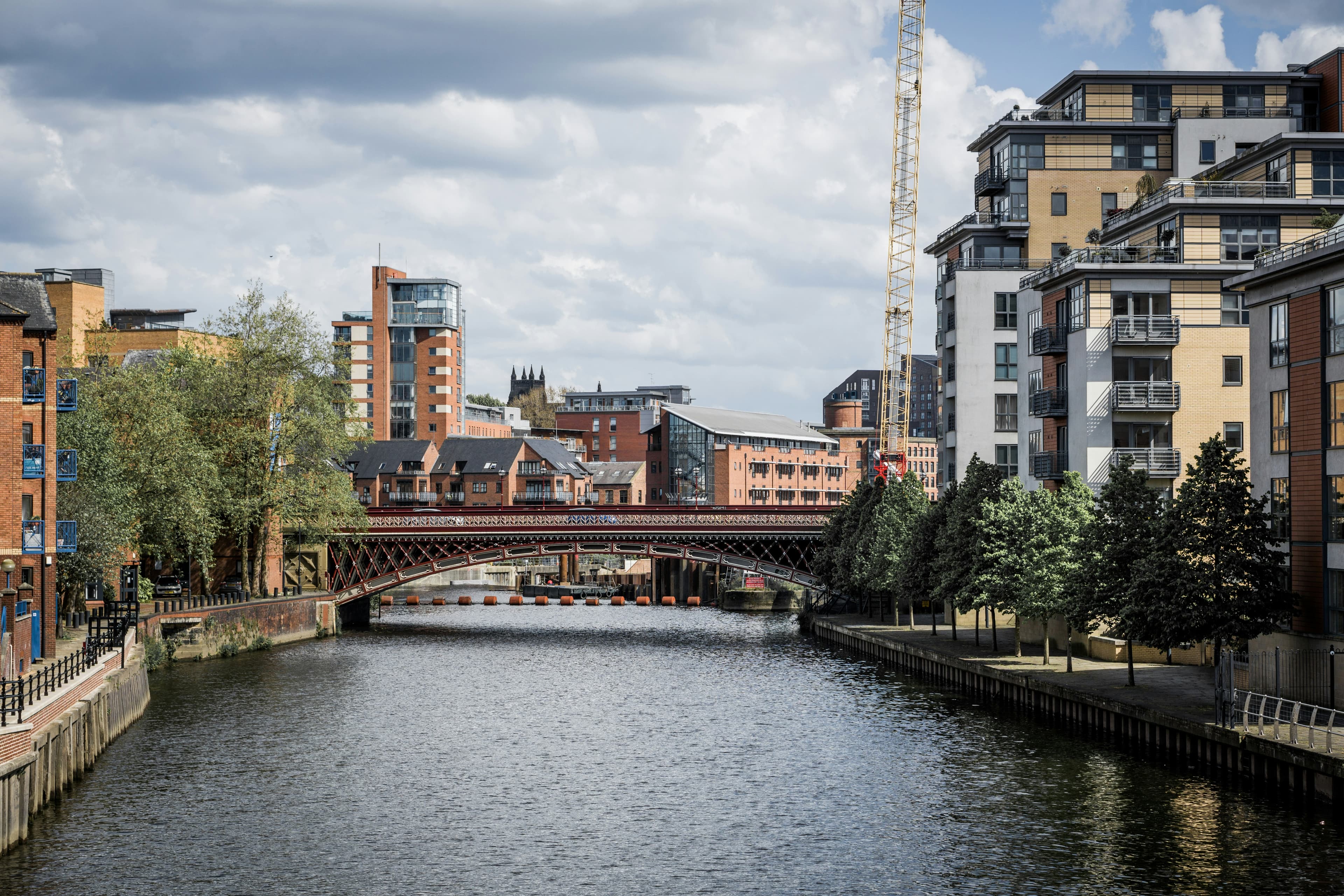 Leeds Bridge and the River Aire in the city centre, Leeds