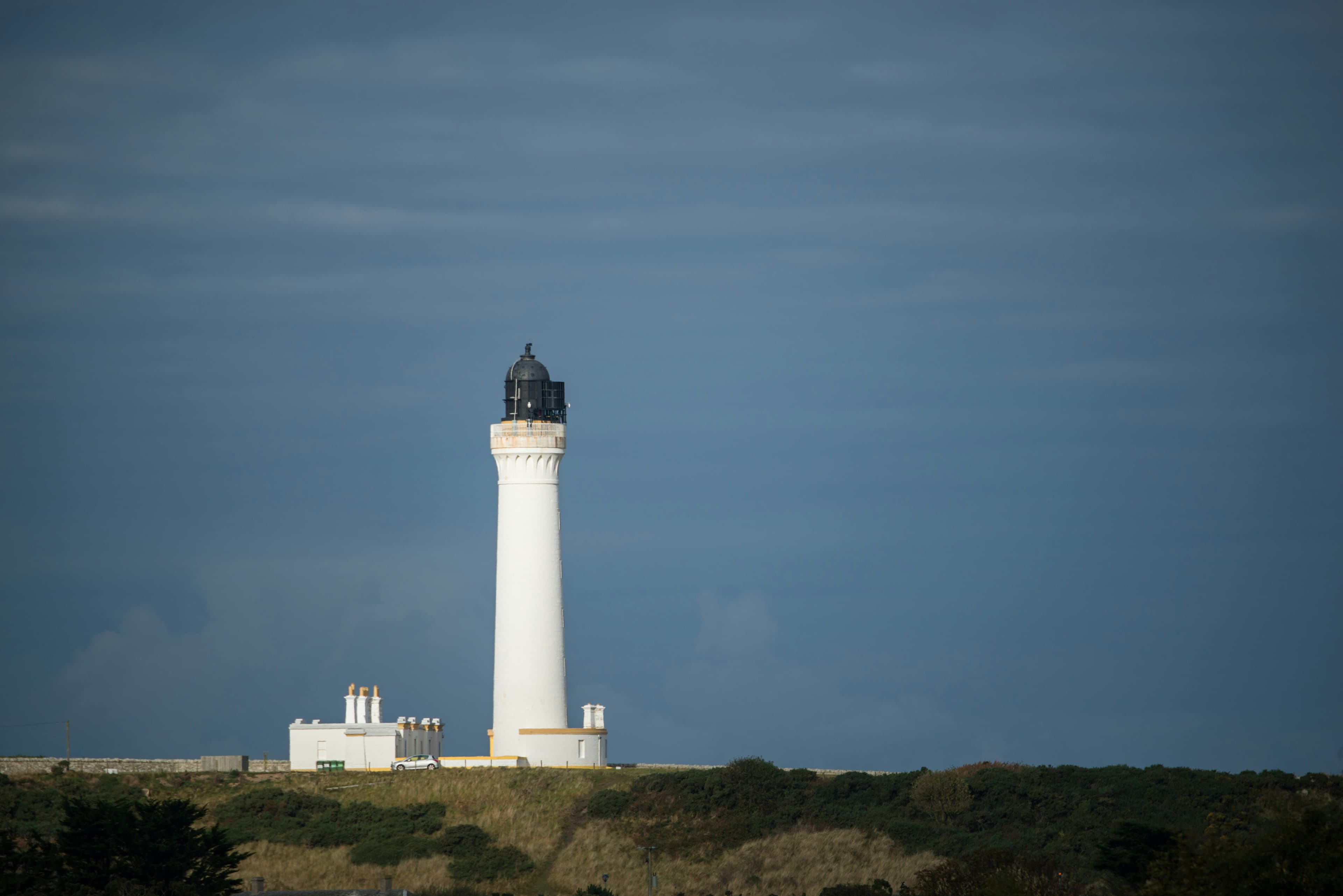 Lossiemouth lighthouse on the Moray Firth coast, passed directly by the marathon course at mile 15