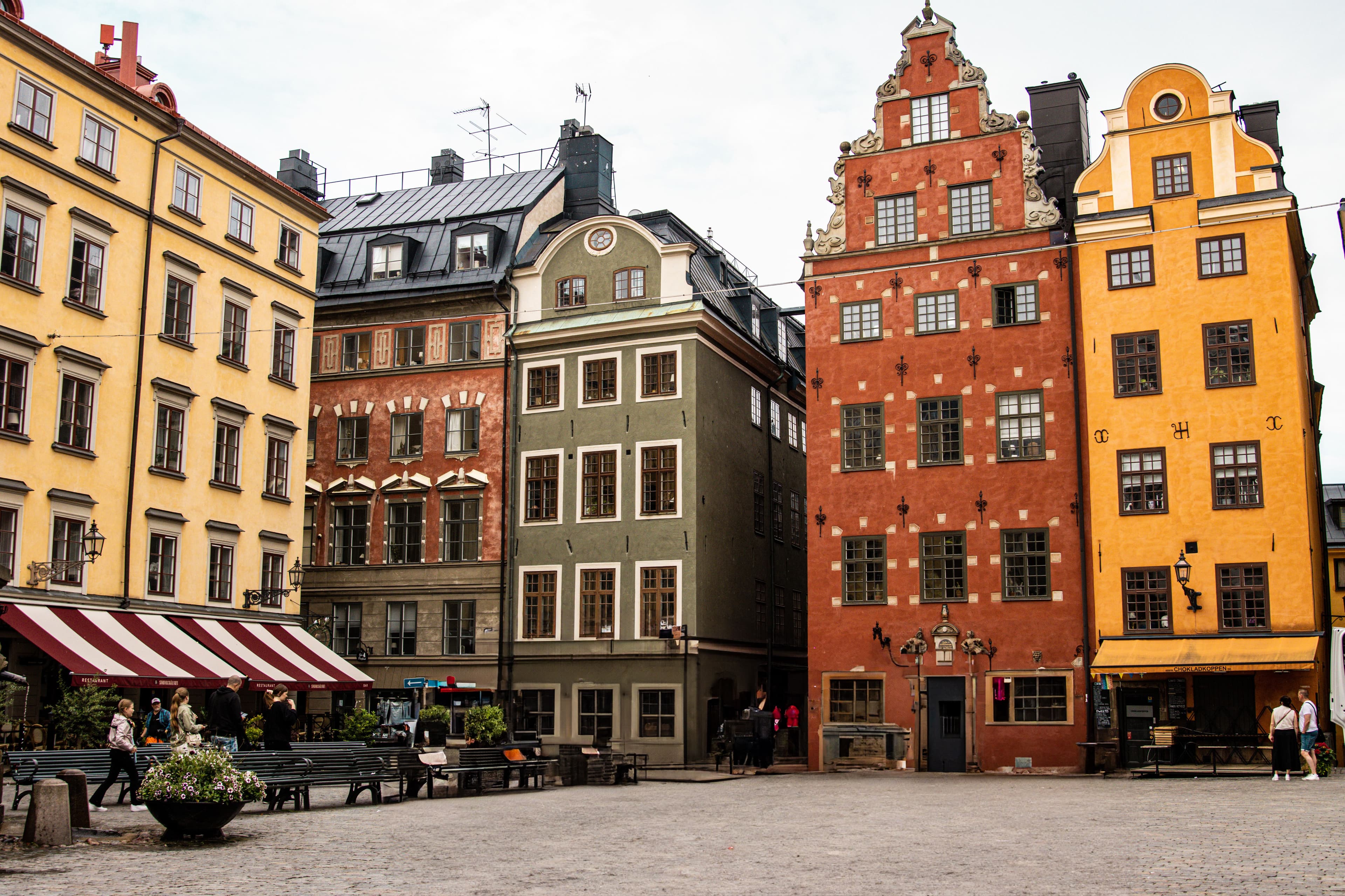 Colourful gabled buildings around Stortorget in Gamla Stan, Stockholm's old town, on the marathon course