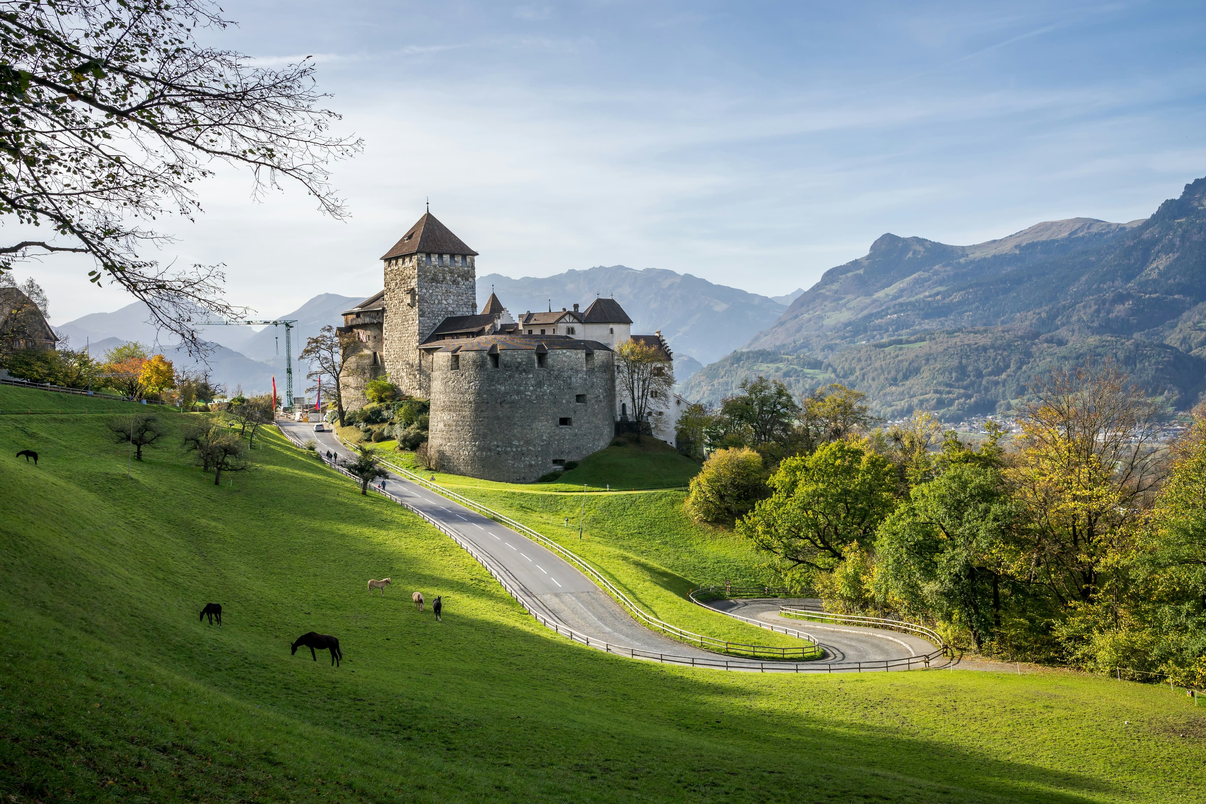 Vaduz Castle above the Rhine valley in Liechtenstein, passed on the marathon course around km 10.3